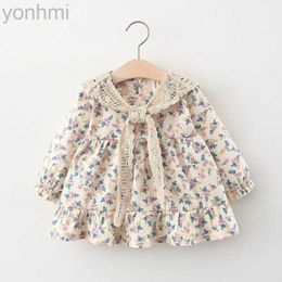 Girl's Dresses Spring newborn baby girl clothes floral long-sleeved dress for girls baby clothing 1 year birthday princess dress + lace shawl d240423