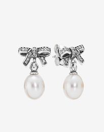 White pearl Pendant Dangle Earrings Women Girls Wedding Jewellery with Original box for 925 Sterling Silver Bow Stud Earring6772878