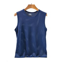 Summer Men Tank Tops Male Bodyshaper Fitness Mesh Breathable Singlets Undershirt Solid Colour QuickDrying Tees Sleeveless Shirts 240403