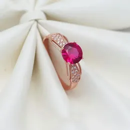 Cluster Rings 585 Purple Gold Plated 14k Rose Inlaid Bow Ruby For Women Design Crystal Charm Classic Luxury Jewellery