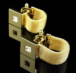 Gold-color Cufflinks golden Colour square crystal novel design sale copper material cufflinks whoelsale retail 240412