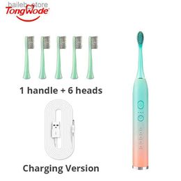 Toothbrush Tongwode Electric Sonic Toothbrush Rechargeable Waterproof Electronic USB Charge Whitening Tooth Brushes Replacement Heads Adult Y240419