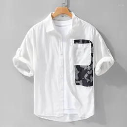 Men's Casual Shirts Plaid Shirt Short Sleeve For Men Texture White Beach Tops Vacation Summer 2024 Fashion Mens Designer Clothes