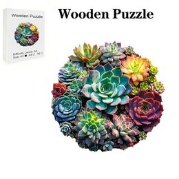 3D Puzzles Fleshiness Plants Wooden Puzzle Uniquely Irregular Animal Shaped Wooden Jigsaw Puzzles Wooden Toy Christmas Gift Home Decor 240419