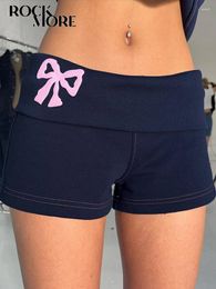 Women's Shorts Clinkly Kawaii Bow Print Mini Low Rise Bottoms Korean Casual Knit Skinny Women Panties Y2k Aesthetic Girl Short Pant