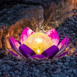 Garden Garden Solar Light Outdoor(2Pack) , Amber Crackle Globe Glass Lotus Decoration , Waterproof Orange Metal LED Flower Lights for Pat