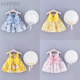 Girl's Dresses 2Pcs/Set Girls X Summer Daisy Dress Sweet Bow Baby Beach Dress 0-3 Years Old Newborn Dress+Hat d240423