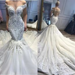 2024 Gorgeous Mermaid Wedding Dresses Bridal Gown Beaded Lace Applique Straps Sweep Train Custom Made Beach Country Boho