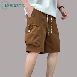 Summer Mens Solid Color Cargo Shorts Big Pocket Hip Hop Casual Split Thin Comfortable Straight Beach Short Pants Streetwear 240417