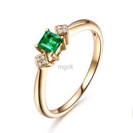 Wedding Rings Fine Jewellery 18K Yellow Gold Rings for Women Luxury Emerald Green Gemstone Rings Romantic Wedding Engagement Party Gift for Girl 240419