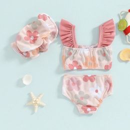 Clothing Sets Toddler Baby Girls Summer Swimsuit Floral Print Sleeve Tankini Tops Swim Shorts Cap 3 Pieces Bathing Suit Beach Bikini
