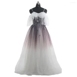 Party Dresses Evening Gradient Purple Tulle Off The Shoulder Ruffles Short Sleeves Appliques A-line Pleat Plus Women Dress R1375