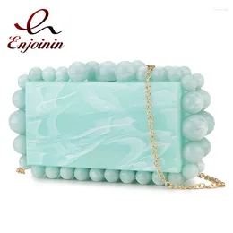 Evening Bags Beads Acrylic Box Shape Party Clutch Bag For Women Elegant Designer Luxury Purses And Handbags Wedding Shoulder