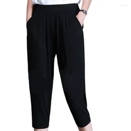 Women's Pants Plus Size 7xl 8xl Cropped Trousers Female Summer Thin Soft Milk Silk Super Stretch Loose Harem