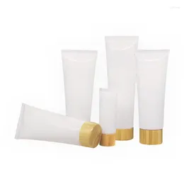 Storage Bottles 150G 150ML Empty White Cosmetic Soft Tube Plastic Lotion Shampoo Cream Squeeze Packaging Container Natural Bamboo Cap Lids