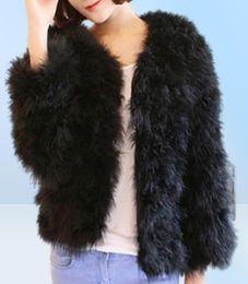 Luxury Warm Ladies Coat Ostrich Hair Fur Coat Women Short Turkey Feather Jacket Winter Long Sleeve Overcoat WhiteBlackBlue9921731