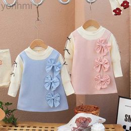 Girl's Dresses Girls Dress Spring and Autumn 2024 New Princess Dress Spring Babys First Birthday Party Small Fragrant Bowknot Dress d240423