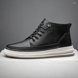 Casual Shoes Original Leather Men's Boots 2024 Winter Autumn Ankle Short Lace Up Fashion White Novelty Concise Work Black Botas