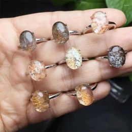 Link Bracelets S925 Natural Colored Garden Quartz Ring Resizable Sterling Silver Reiki Healing Stone Jewelry Gift 1PCS