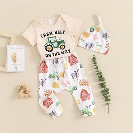 Clothing Sets Born Baby Boy Girl Farm Outfit Chicken Short Sleeve Romper Elastic Waist Pants Hat Set Summer Clothes