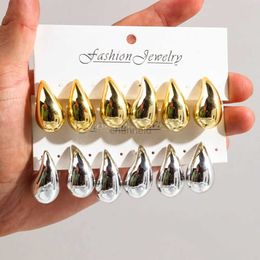 Other 3 Pair/Set Chunky Gold Plated Waterdrop Hoop Earrings for Women Smooth Multicolour Acrylic Tear Drop Earring Lightweight Jewelry 240419