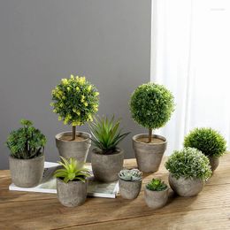 Decorative Flowers Hui Wan Mini Potted Artificial Plant Bonsai Set Fake Flower Vase Home Balcony Decoration