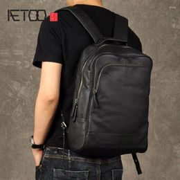 Backpack AETOO Original Genuine Leather Retro Men Real Cow Large Capacity Laptop Business Bags