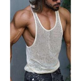 Designer Luxury Chaopai Classic Comfortable Spring Summer White Bottom Knitwear Loose Fit Fitness Sports Men's Light and Thin Versatile Trendy Short Tank Top