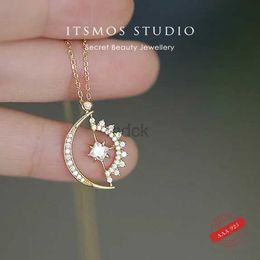 Pendant Necklaces ITSMOS s925 Sterling Silver 14K Gold-plated Star Wheel Necklace Beauty Pave Zircon Necklace for Women Lovely Gift 240419