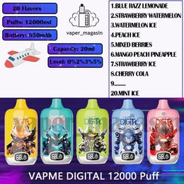 Best Selling VAPME DIGITAL 12000 puff Disposable e-cigarette 20 Flavours 20ml Preloaded Cartridge 0% 2% 3% 5% Concentration 12K Puffs 850mAh rechargeable e-cigarette