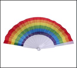 Party Favour Event Supplies Festive Home Garden Folding Rainbow Fan Printing Crafts Festival Decoration Plastic Hand Held Dance Fan4618796