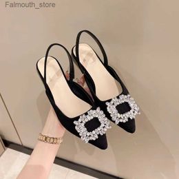 Sandals Beige high-heeled sandals transparent shoes 2023 womens black Rhinestone enclosed New Year gladiator street girl Q240419