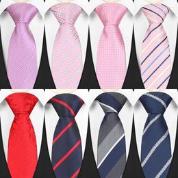 Bow Ties Luxury 8cm 3.15" Men's Tie Classic Jacquard Polka Dot Striped Neckties Pink Red Blue Colour Business Neck For Wedding Party