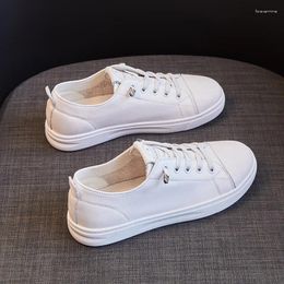 Casual Shoes 2024 Genuine Leather Women Shallow White For Sport Laces Up Summer Spring Arrival Fashion Flats