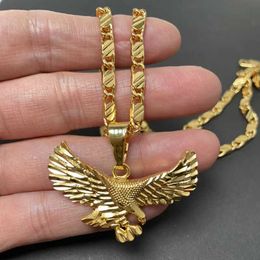 Pendant Necklaces Korean Golden Eagle Necklace 24K Gold Plated Necklace Mens Pendant Jewellery Gift 50CM 60CM 240419