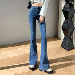 Women's Jeans 2024Fashion Flare Women Elastic High Waist Skinny Mom Denim Pants Casual Vintage Trousers Ladies Streetwear Wide Leg