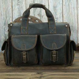 Briefcases Vintage Mens Briefcase Genuine Cowhide Leather 15" PC Laptop Bag Crazy Horse Business Messenger Work Tote For Man
