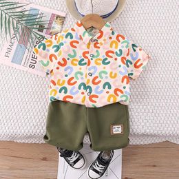 Clothing Sets 2024 Boutique Baby Boy Summer Clothes For Kids Boys 2 To 3 Years Casual Letter Printed Short Sleeve Shirts And Shorts Suits
