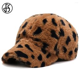 Ball Caps FS Pink Brown Leopard Baseball Cap For Men Warm Plush Women Luxury Hat Streetwear Hip Hop Casual Sunshade Dad Hats Bone