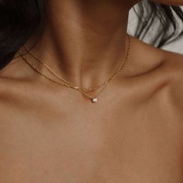 Gold Detachable Double Layered Minimalist Zircon Women&#039;s Necklace Set