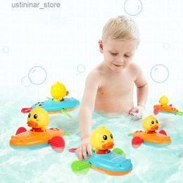 Sand Play Water Fun Children Bath Water Playing Toys Chain Rowing Boat Swim Floating Cartoon Duck Infant Baby Early Education Bathroom Beach Gifts L416