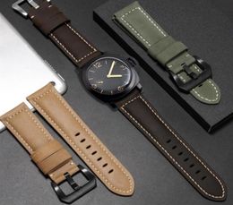 24mm 26mm Watch Band For Panerai PAM LUMINOR Calfskin Retro Frosted Leather Accessories Waterproof Strap Stainless Steel Pin Buckl6244052