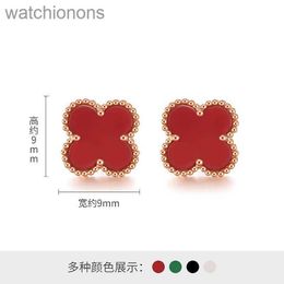 Stylish Luxury Vancelfe Designer Earrings Four Leaf Clover Earrings Mesh Red Earrings Plated with k Gold Doublesided Jewellery with Logo