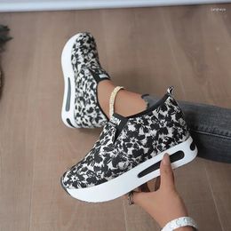 Casual Shoes Pumps Fashion Printed Canvas Women's Vulcanized Trends Platform Wedge Heels Female Sneakers Thick Bottom