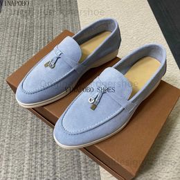 Casual Shoes Summer walking Moccasin suede womens slippers with metal lock green light smooth flat shoes genuine leather mens casual driving shoes T240419