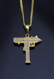 2017 Hip Hop Necklaces Engraved Gun Shape Uzi Golden Pendant High Quality Necklace Gold Chain Popular Fashion Pendant Jewelry 8414739