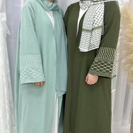 Ethnic Clothing Keffiyeh Open Abaya With Embroidery Sleeve Palestine Muslim Kimono Abayas For Women Dubai Turkey Islam Kaftan Hijab Robe