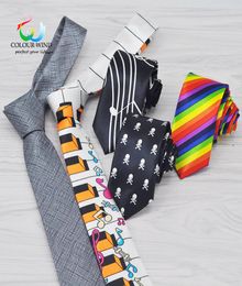 Casual Men039s Polyester Tie 5 CM Width Skull Narrow Necktie For Boy Leisure Musical Piano Rainbow Striped Plaid Gravata Male T8061659