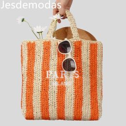 Buckets Women's Bag Beach Holiday Handmade Woven Bags for Women Knitted Large Hollowedout Handbag Paris Faux Straw Stripped Bucket Bag