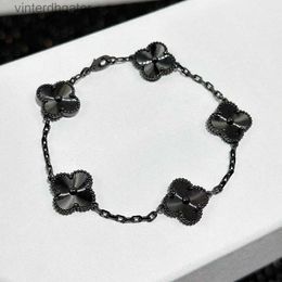 Luxury Fine Vancelfe Designer Bracelet for Women Clover Bracelet with Five Flowers Double Sided Black Gold Lucky Bracelet with Brand Logo